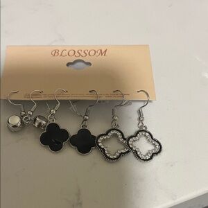 Black and Silver Flower Earrings